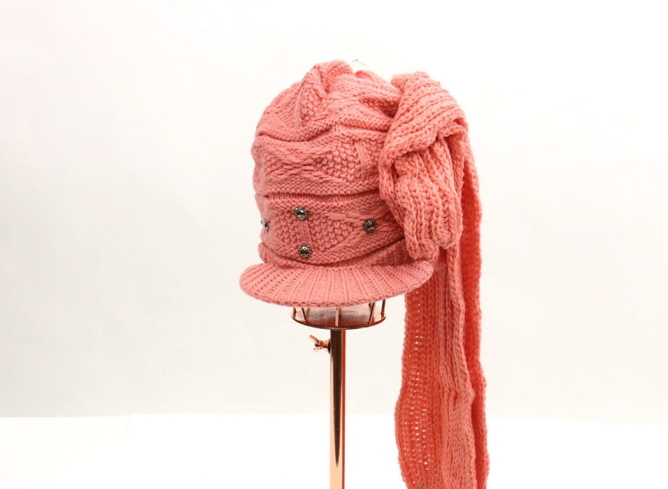 Knitted Sun Rhinestone Visor Beanie / Scarf Set #AACG0164 (PC)