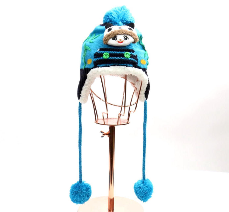 Kids Panda Beanie with Strap / Blue #AACG0702 (PC)