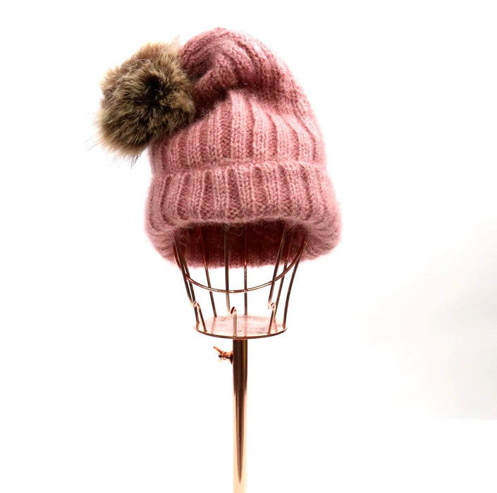 #AT226MAUVE Knitted Pom Pom Beanie / Mauve (PC)