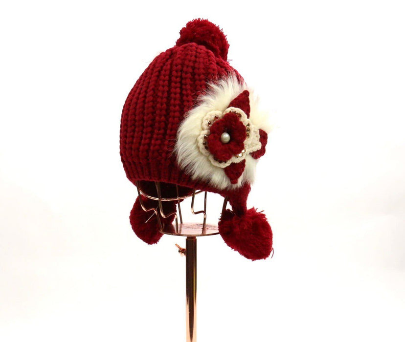 Rhinestone Flower Pom Pom Beanie #FLOBEA2 (PC)