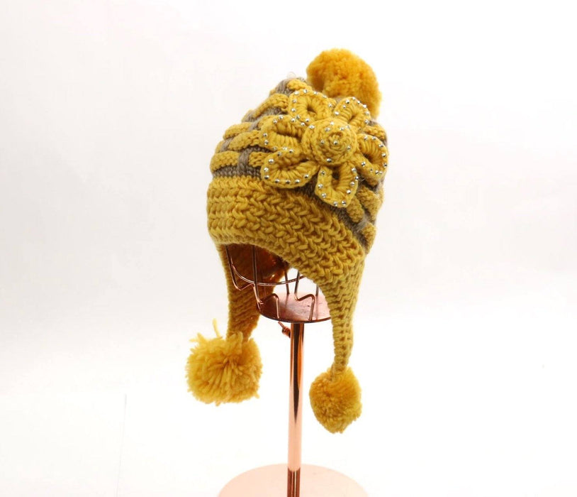 Rhinestone Flower Pom Pom Beanie #FLOBEA5 (PC)