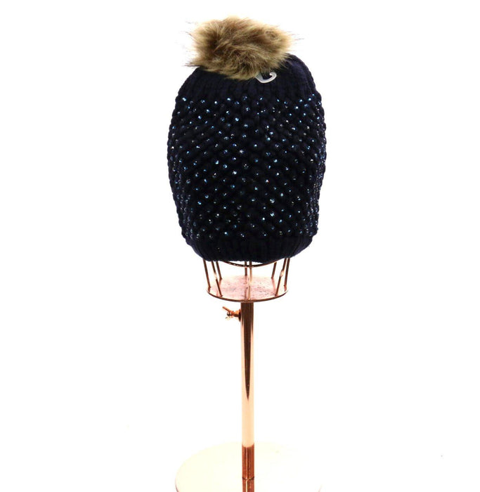 Knitted Rhinestone Pom Pom Beanie #RHIBEA1 (PC)