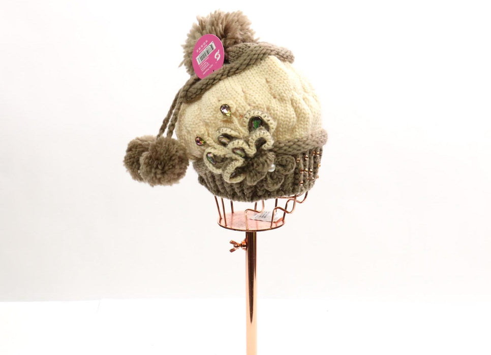 Knitted Rhinestone Pom Pom Beanie #WHWA12 (PC)