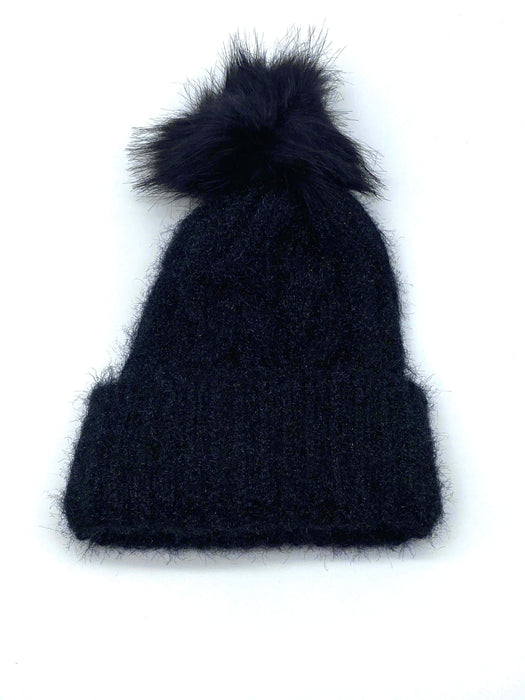 #AT226BLK Fuzzy Beanie with Pom Pom / Black (PC)