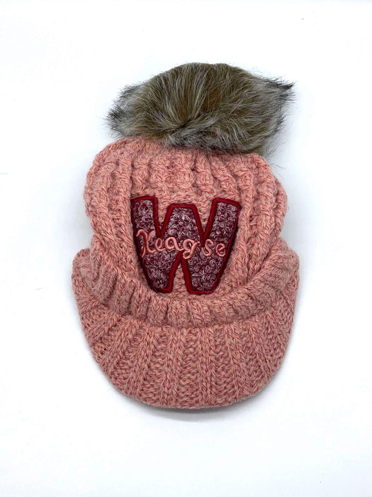 #AT187 W Design Pom Pom Visor Pink Beanie