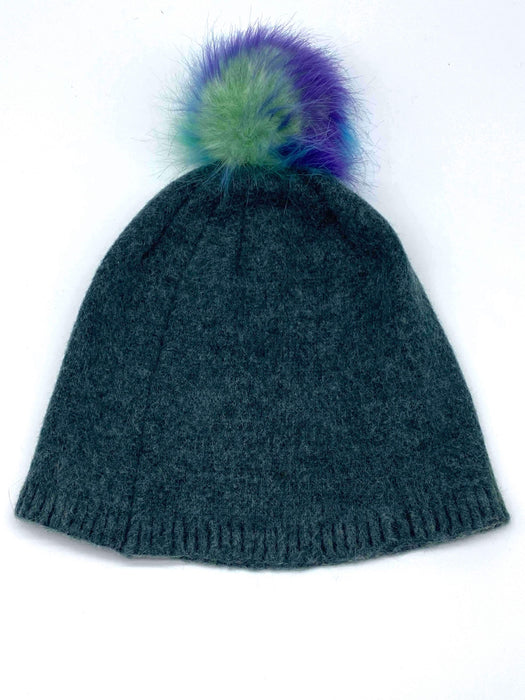 #GT2701 Ribbed Bottom Teal Beanie w/ Pom Pom