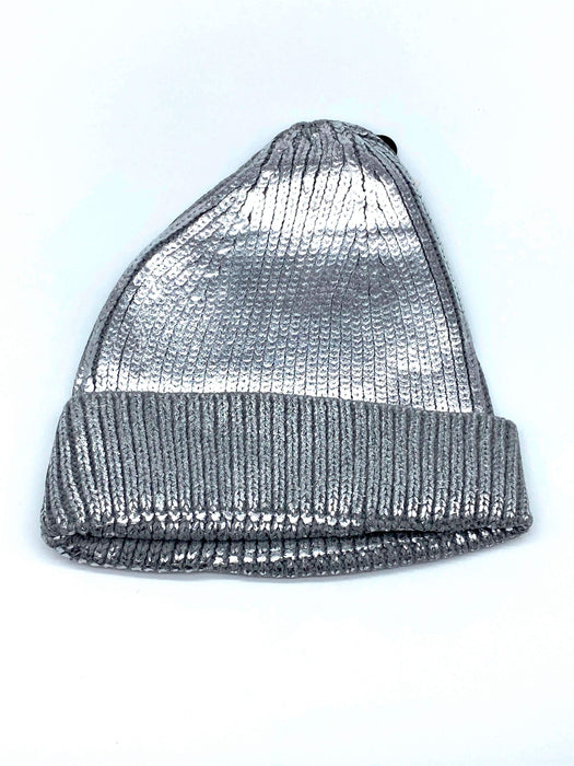 #HT2034 Shiny Striped Silver Beanie