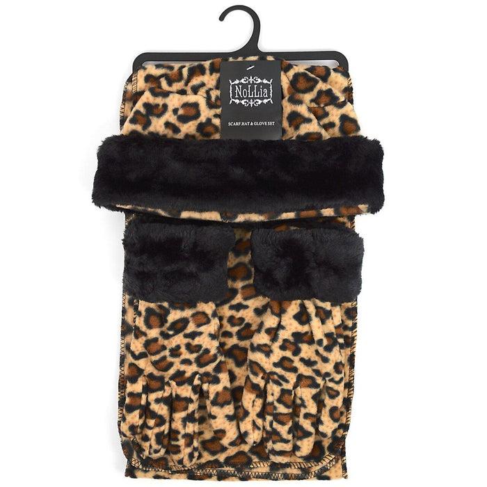 Adult Fleece Jaguar Print with Fur Trim Winter Set #WSET92